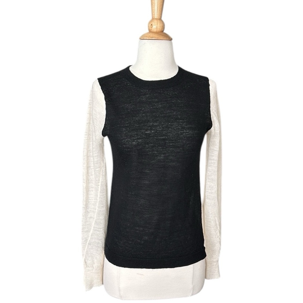 A.L.C. Lightweight Wool Sweater Black Cream Color Block Layer Neutral Size Small